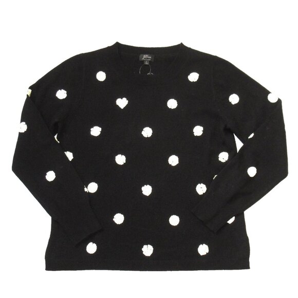 NWT J.Crew Everyday Cashmere Crewneck Sweater in Black Sequin Polka Dots L - Picture 1 of 5